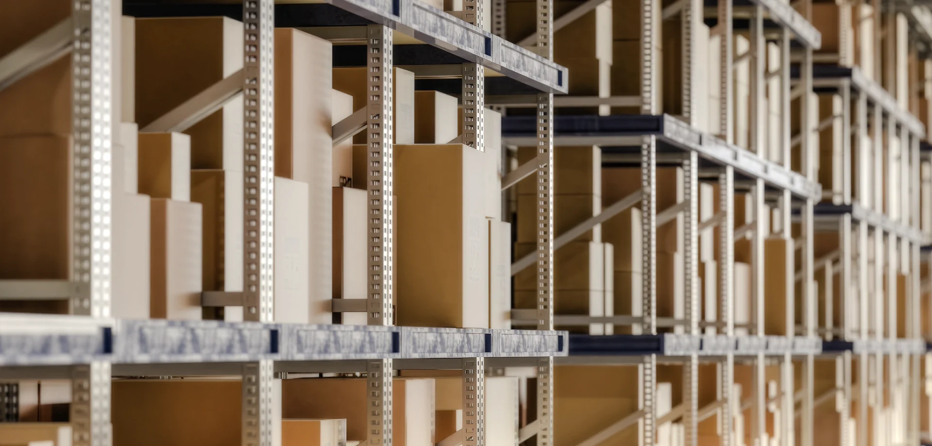 Full width image showing a dexion deck with cardboards