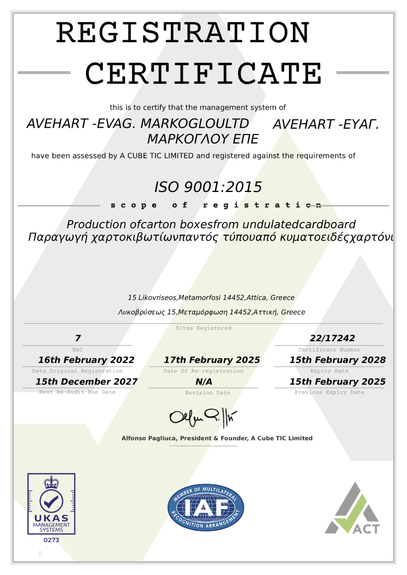 avehart.gr iso 9001:2015 certificate with number 22/17242